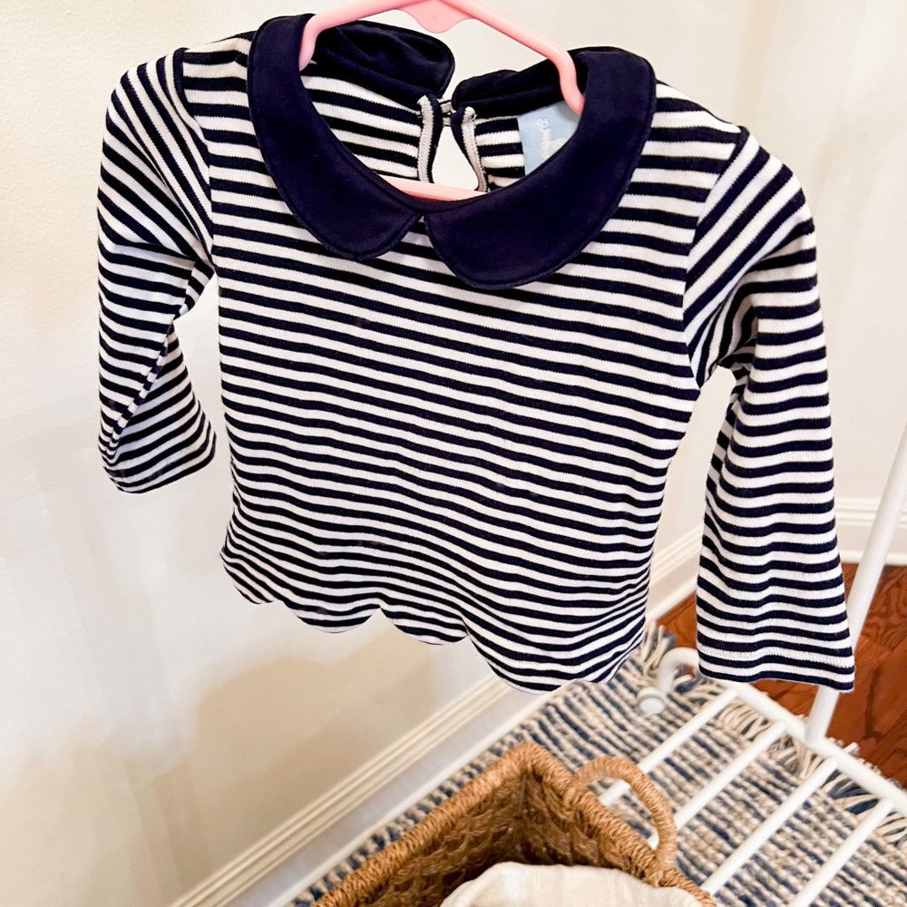 Bella Bliss Peter Pan Collar Top - Navy & White Striped - 18m